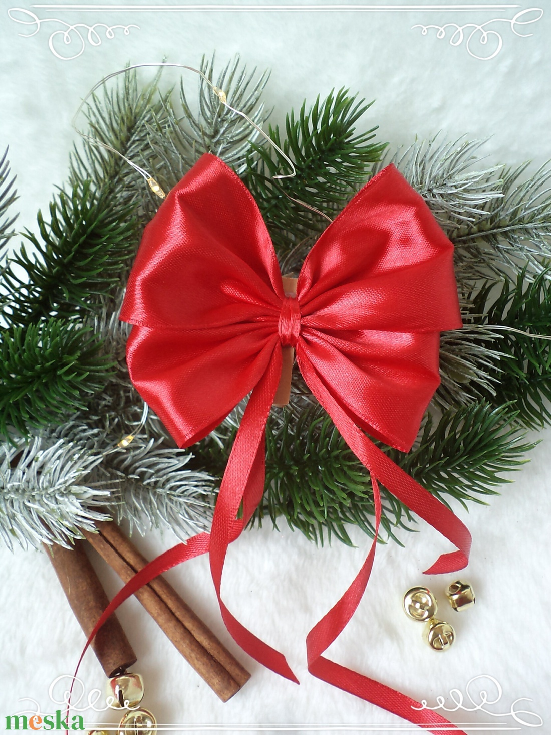 Karácsonyfára csíptetős szatén masni, piros - karácsony - karácsonyi lakásdekoráció - karácsonyfadíszek - Meska.hu