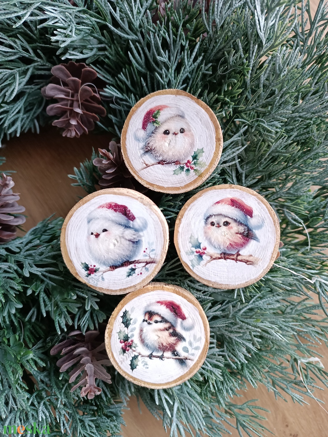 Karácsonyi madárkás fakorong - karácsony - karácsonyi ajándékozás - karácsonyi ajándékcsomagolás - Meska.hu