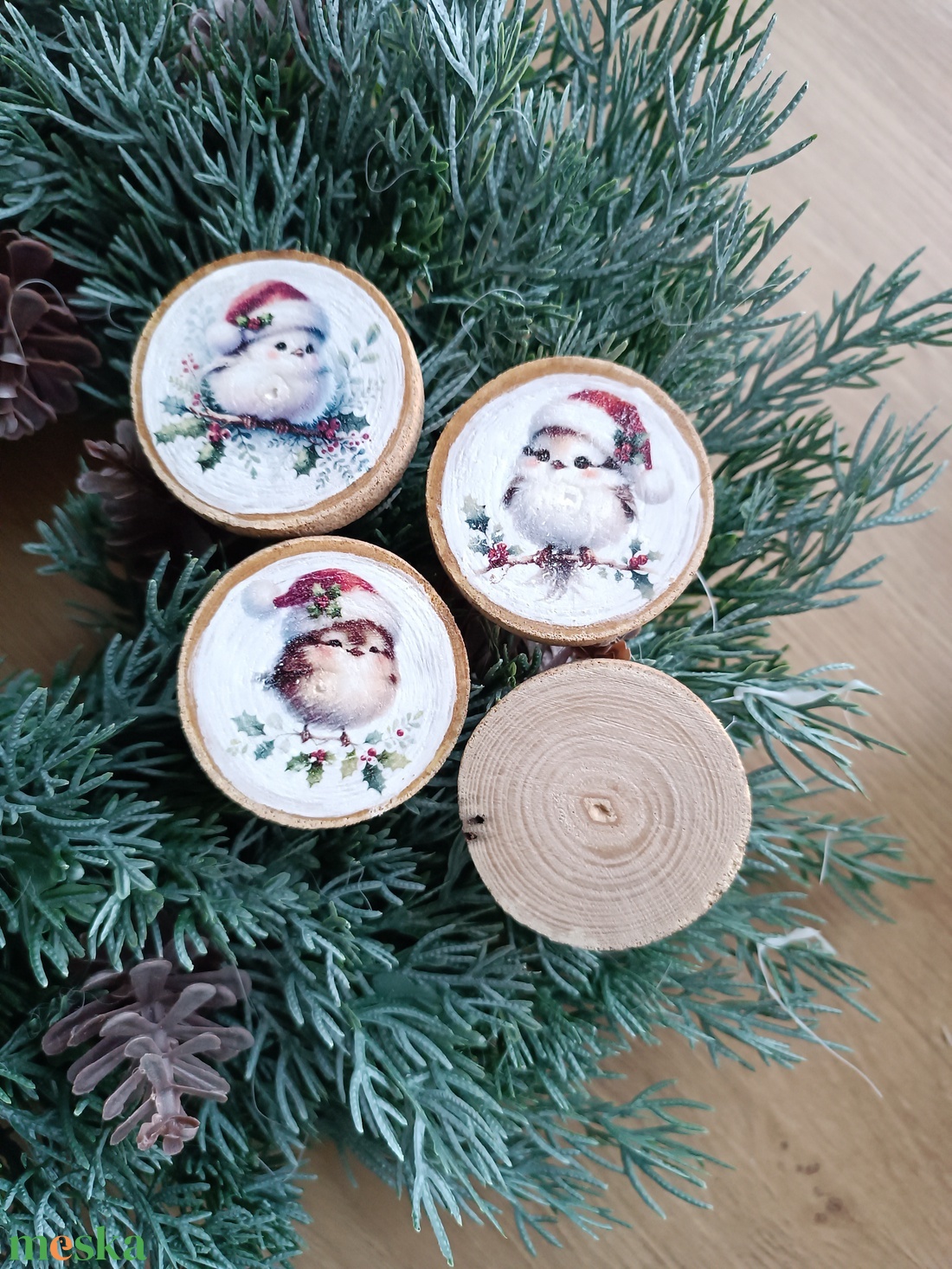 Karácsonyi madárkás fakorong - karácsony - karácsonyi ajándékozás - karácsonyi ajándékcsomagolás - Meska.hu