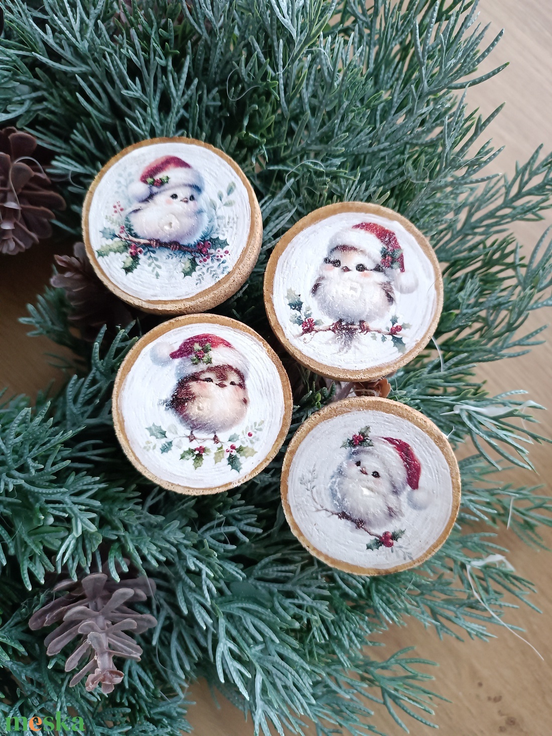 Karácsonyi madárkás fakorong - karácsony - karácsonyi ajándékozás - karácsonyi ajándékcsomagolás - Meska.hu