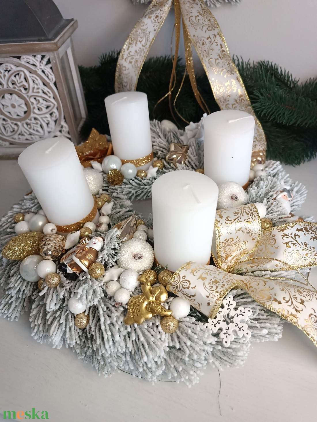 Fehér-arany adventi koszorú - karácsony - adventi díszek - adventi koszorú - Meska.hu