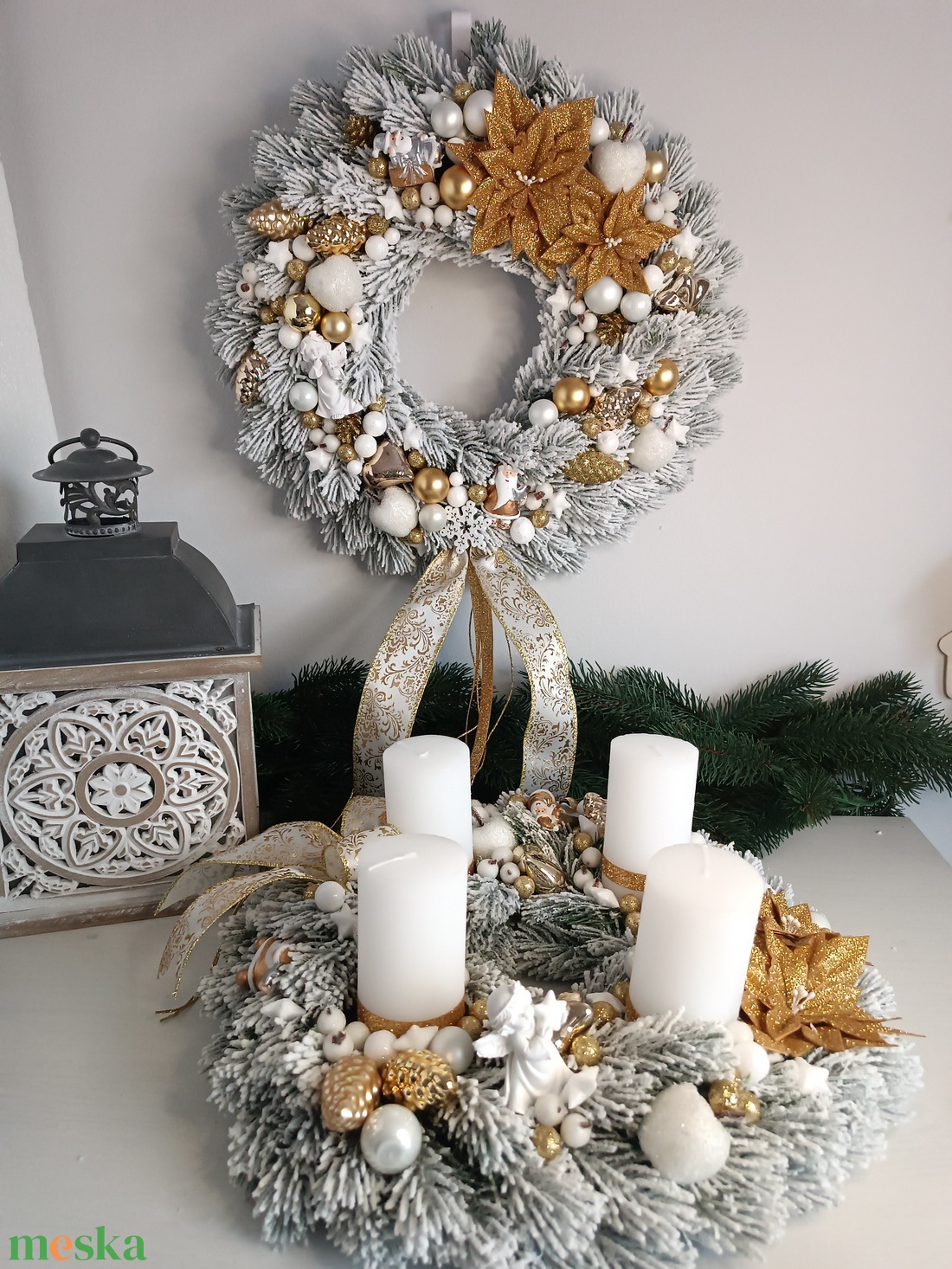 Fehér-arany adventi koszorú - karácsony - adventi díszek - adventi koszorú - Meska.hu