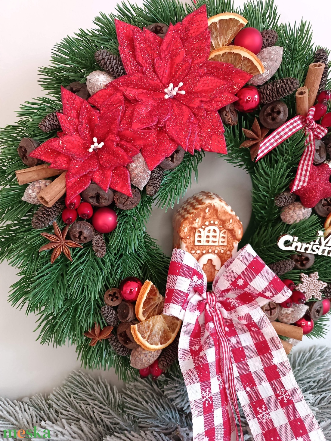 Mézeskalács házikós ajtókopogtató - karácsony - adventi díszek - adventi ajtódísz - Meska.hu