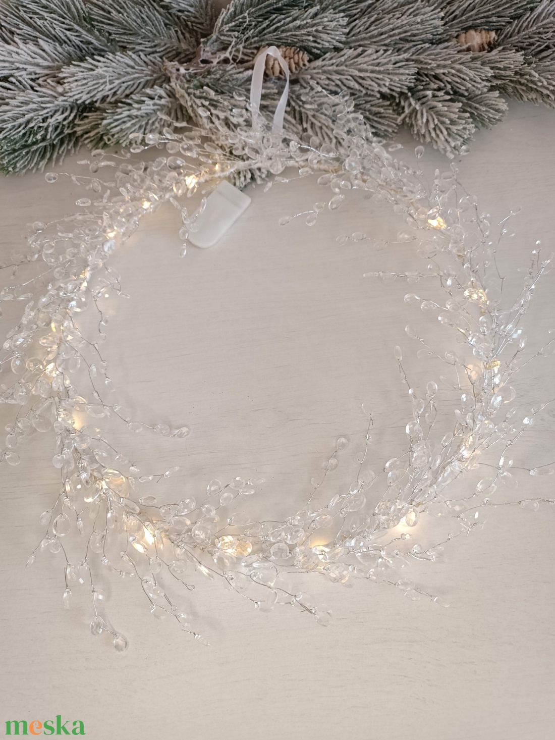 LED-es kristálykoszorú, kopogtató - karácsony - karácsonyi lakásdekoráció - karácsonyi fénydekoráció - Meska.hu