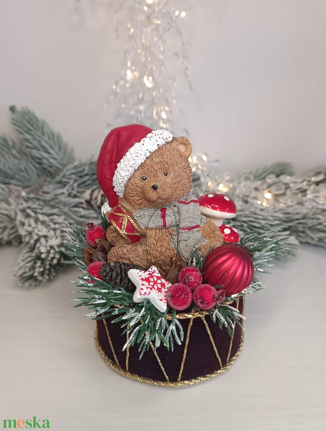Kis méretű macis karácsonyi dekoráció - karácsony - karácsonyi lakásdekoráció - karácsonyi lakásdíszek - Meska.hu