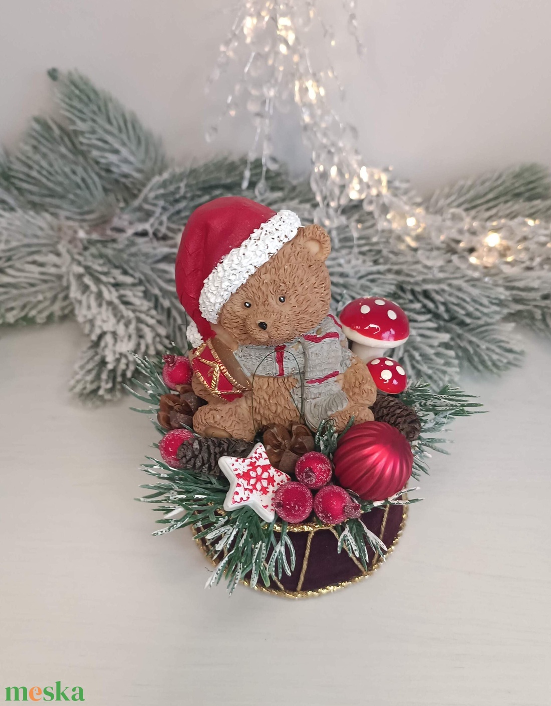 Kis méretű macis karácsonyi dekoráció - karácsony - karácsonyi lakásdekoráció - karácsonyi lakásdíszek - Meska.hu