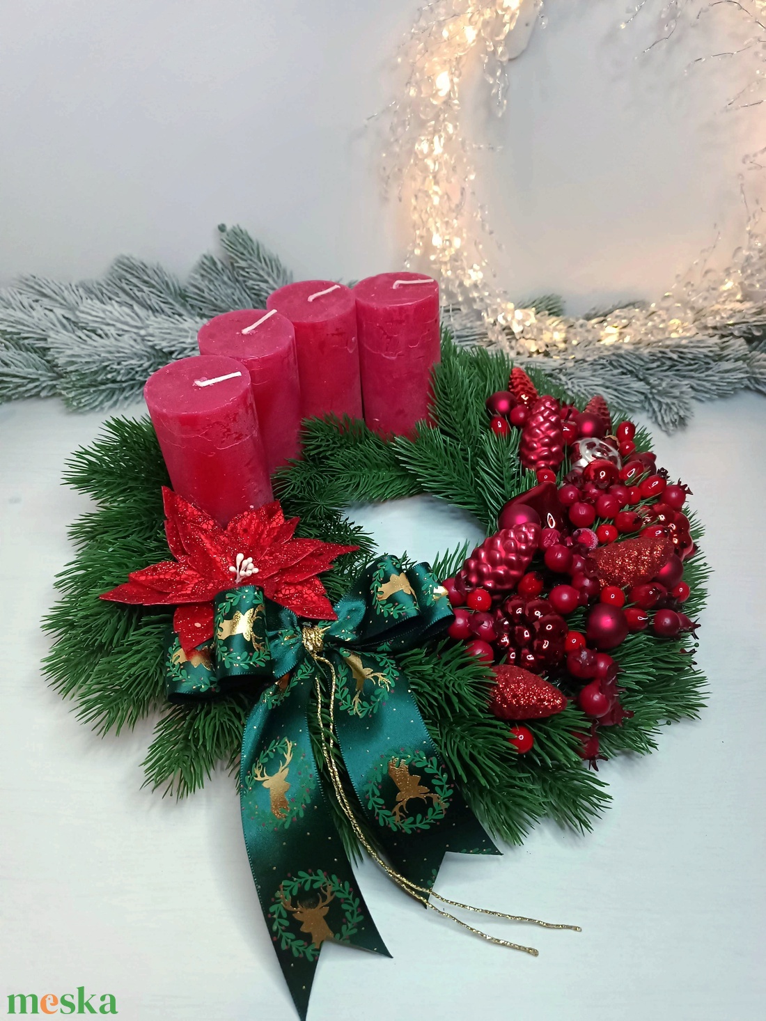 Piros-zöld, bogyós adventi koszorú - karácsony - adventi díszek - adventi koszorú - Meska.hu
