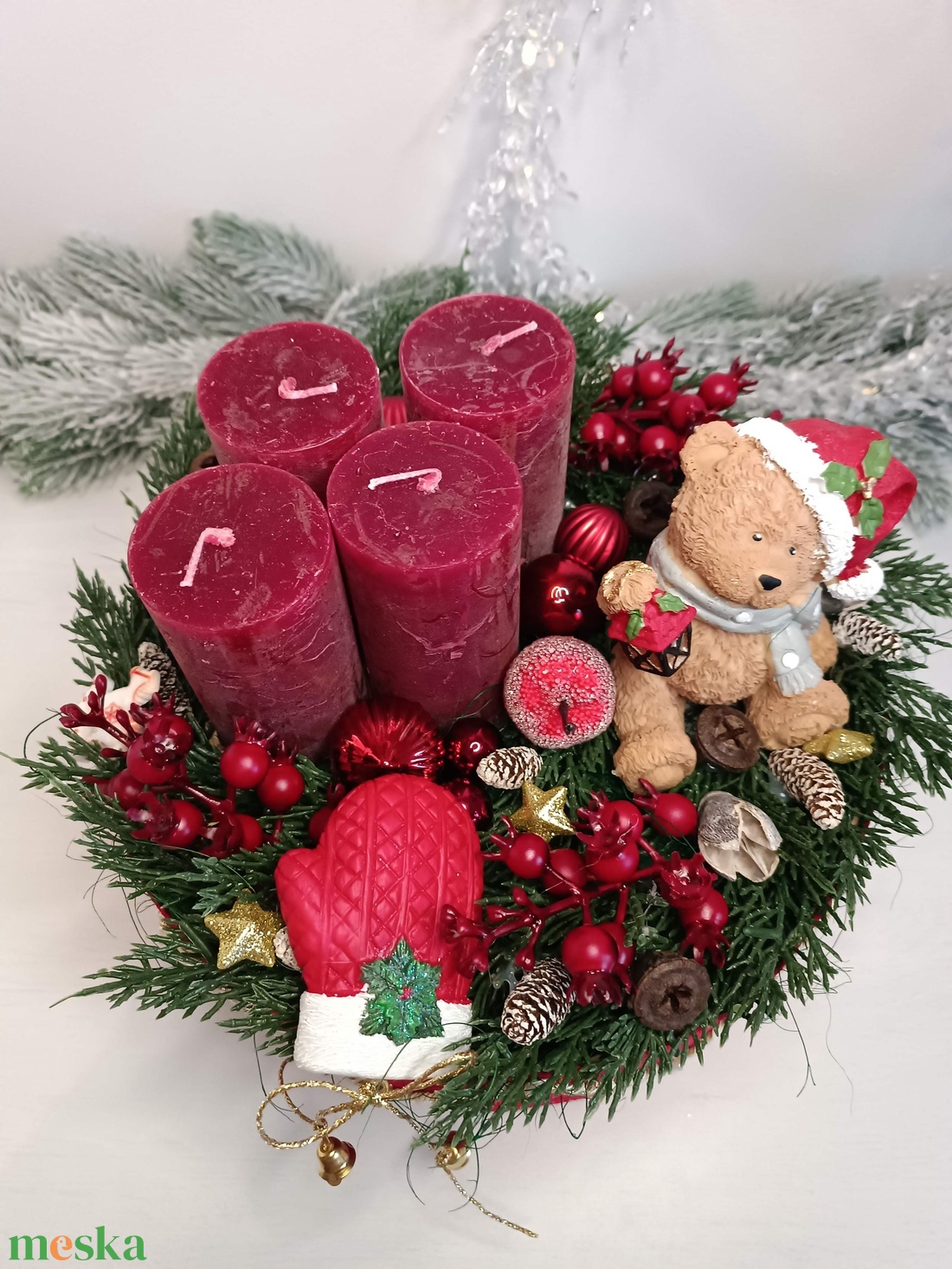 Karácsonyi dobon ülő mackó, adventi box - karácsony - adventi díszek - adventi koszorú - Meska.hu