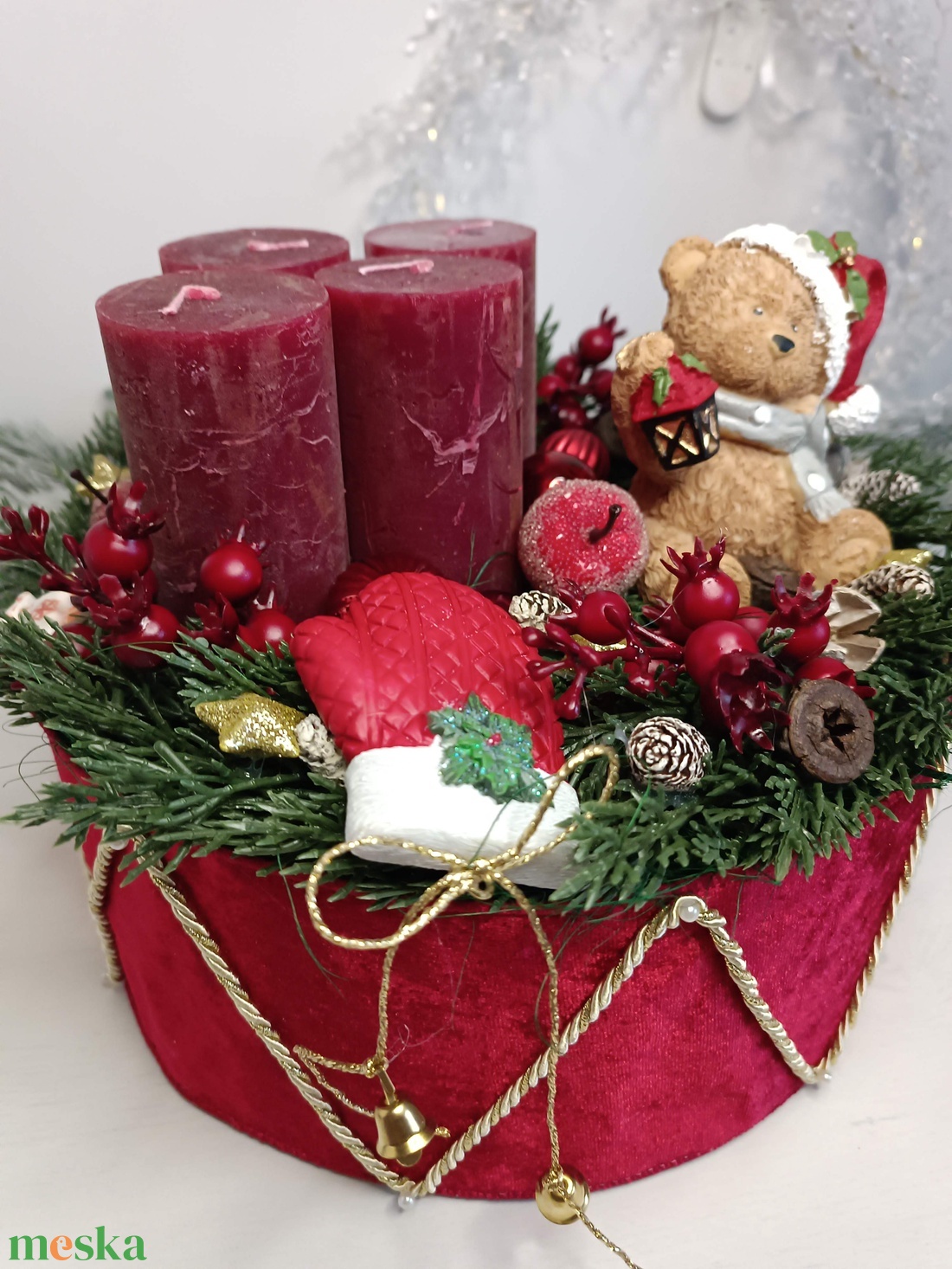 Karácsonyi dobon ülő mackó, adventi box - karácsony - adventi díszek - adventi koszorú - Meska.hu