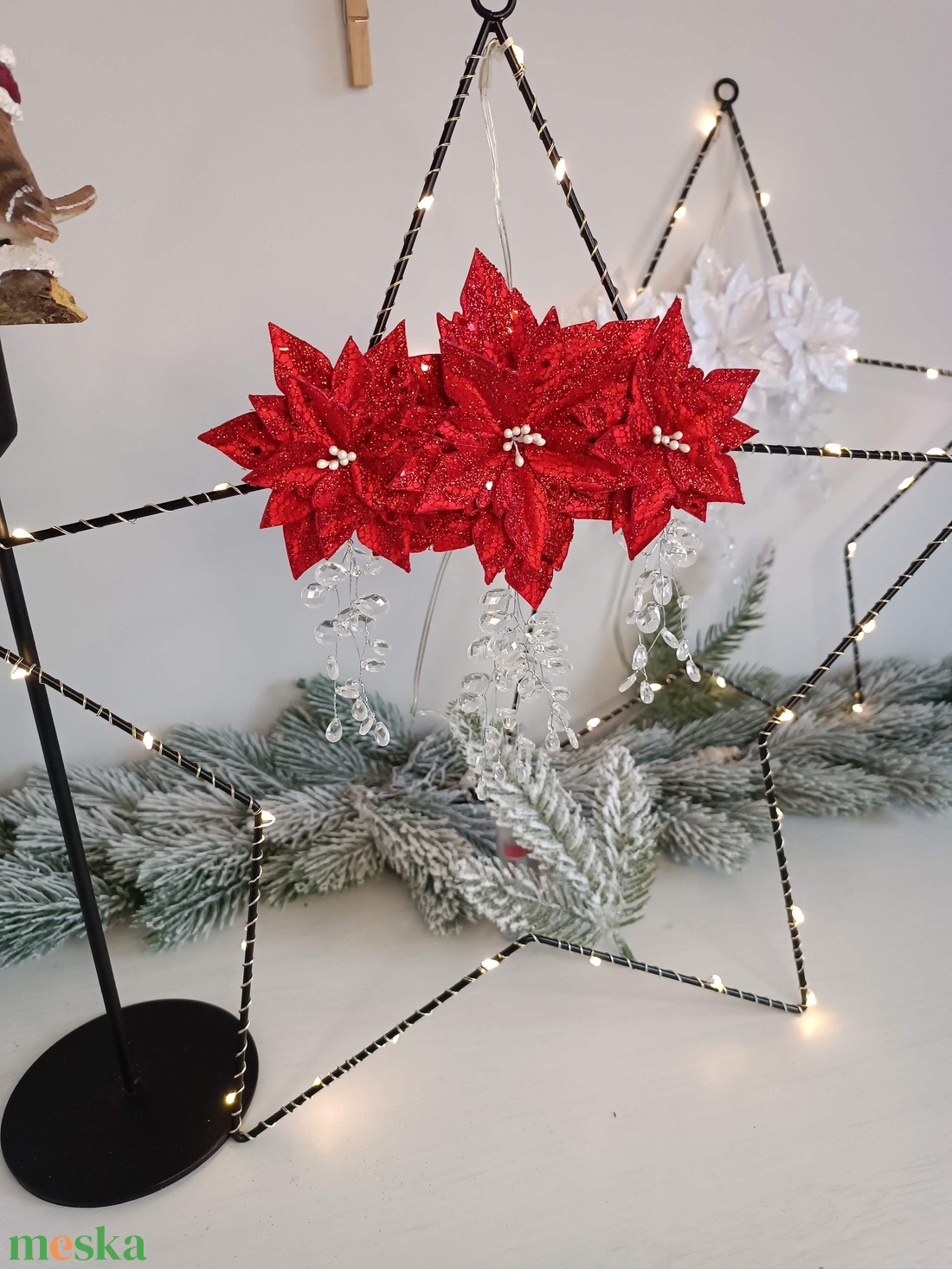 Mikulásvirágos LED-es csillagdísz ablakba, ajtóra - karácsony - karácsonyi lakásdekoráció - karácsonyi ablakdíszek, ablakmatricák - Meska.hu