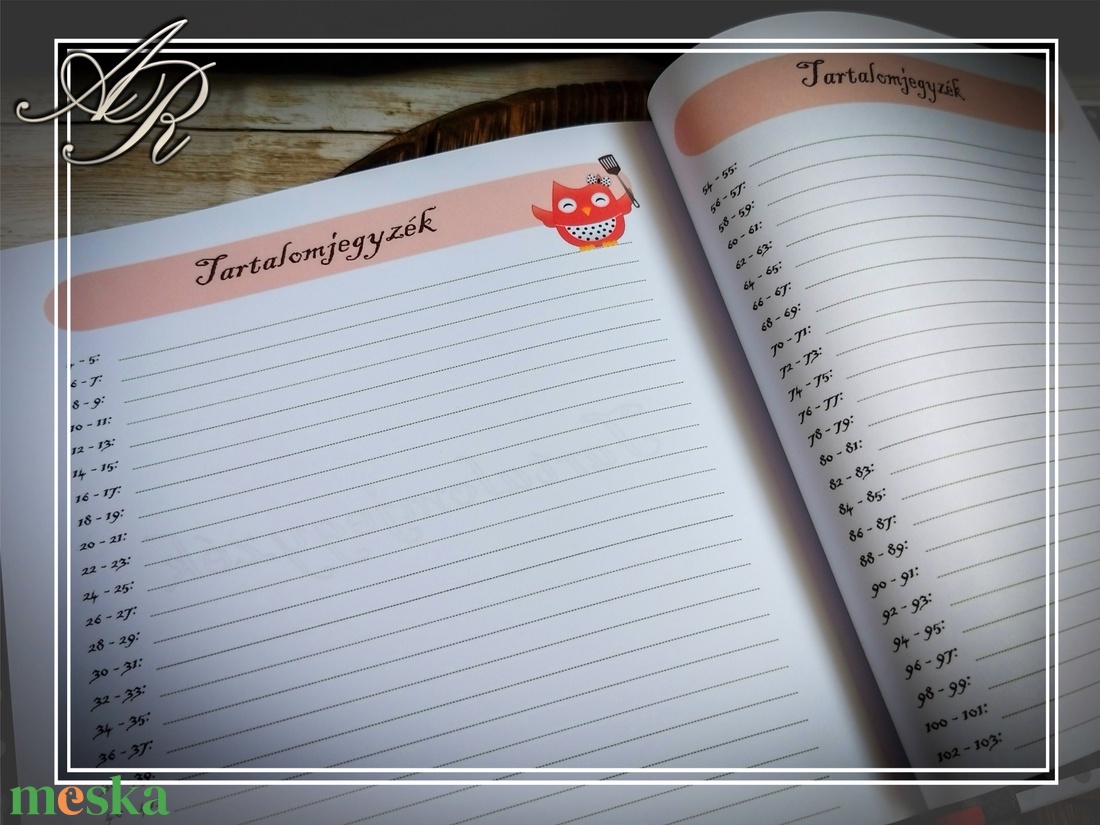 Baglyos receptfüzet kiegészítőkkel (piros-fekete-fehér) - otthon & életmód - konyhafelszerelés, tálalás - sütés, főzés - receptfüzet - Meska.hu