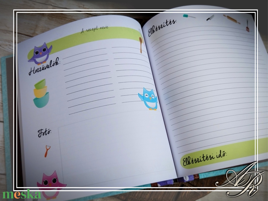 Baglyos receptfüzet kiegészítőkkel - otthon & életmód - konyhafelszerelés, tálalás - sütés, főzés - receptfüzet - Meska.hu
