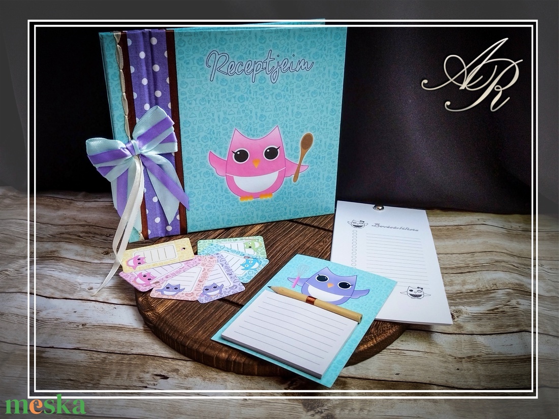 Baglyos receptfüzet kiegészítőkkel - otthon & életmód - konyhafelszerelés, tálalás - sütés, főzés - receptfüzet - Meska.hu