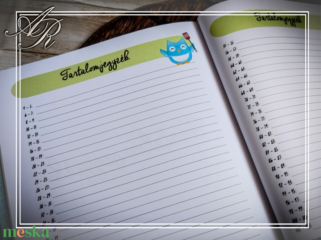 Baglyos receptfüzet kiegészítőkkel - otthon & életmód - konyhafelszerelés, tálalás - sütés, főzés - receptfüzet - Meska.hu