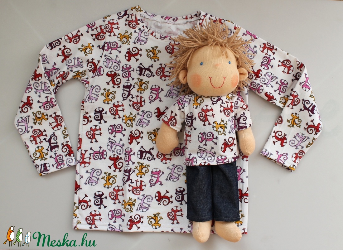 Waldorf fiú baba és azonos anyagból készült kisfiú póló- gyíkos  -  - Meska.hu