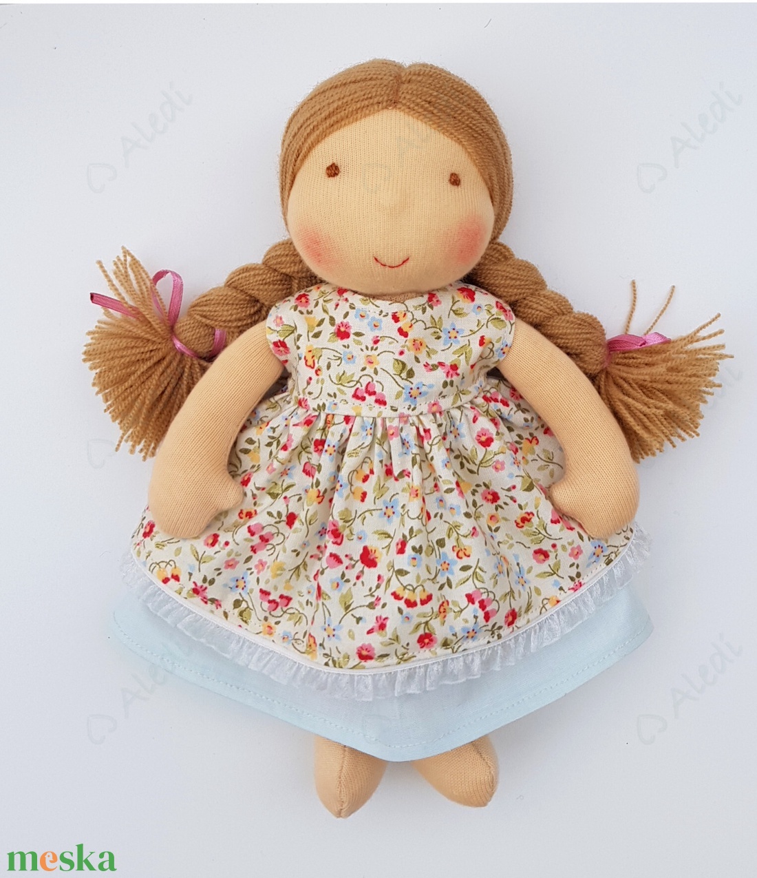 Kis Waldorf baba - kék szoknyás - játék & sport - baba & babaház - öltöztethető baba - Meska.hu