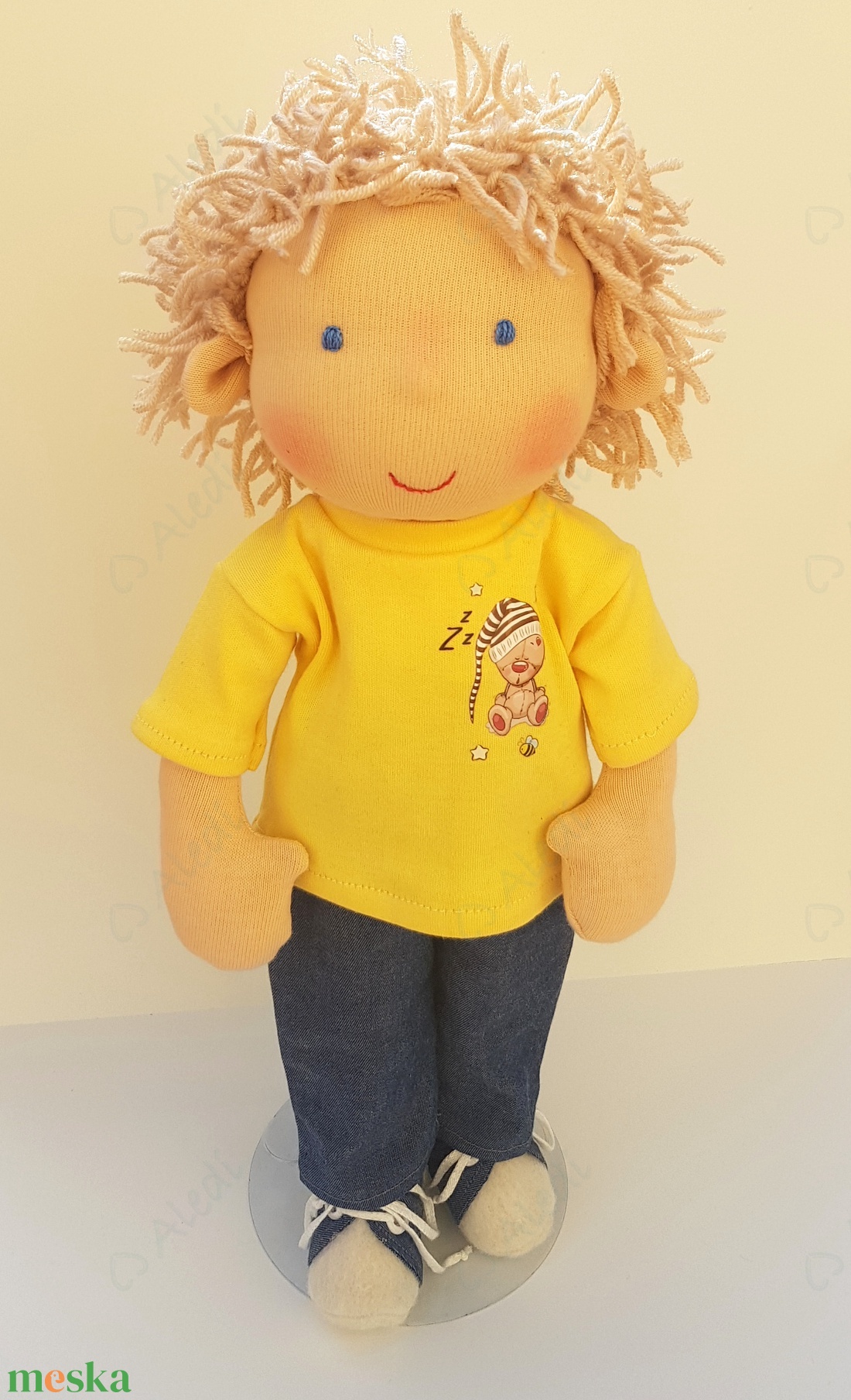 Sárga pólós Waldorf fiú baba - játék & sport - baba & babaház - öltöztethető baba - Meska.hu