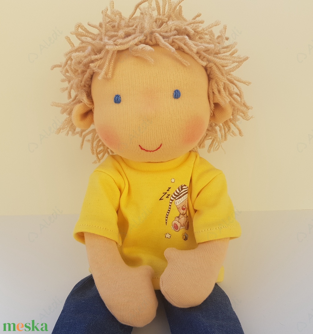 Sárga pólós Waldorf fiú baba - játék & sport - baba & babaház - öltöztethető baba - Meska.hu