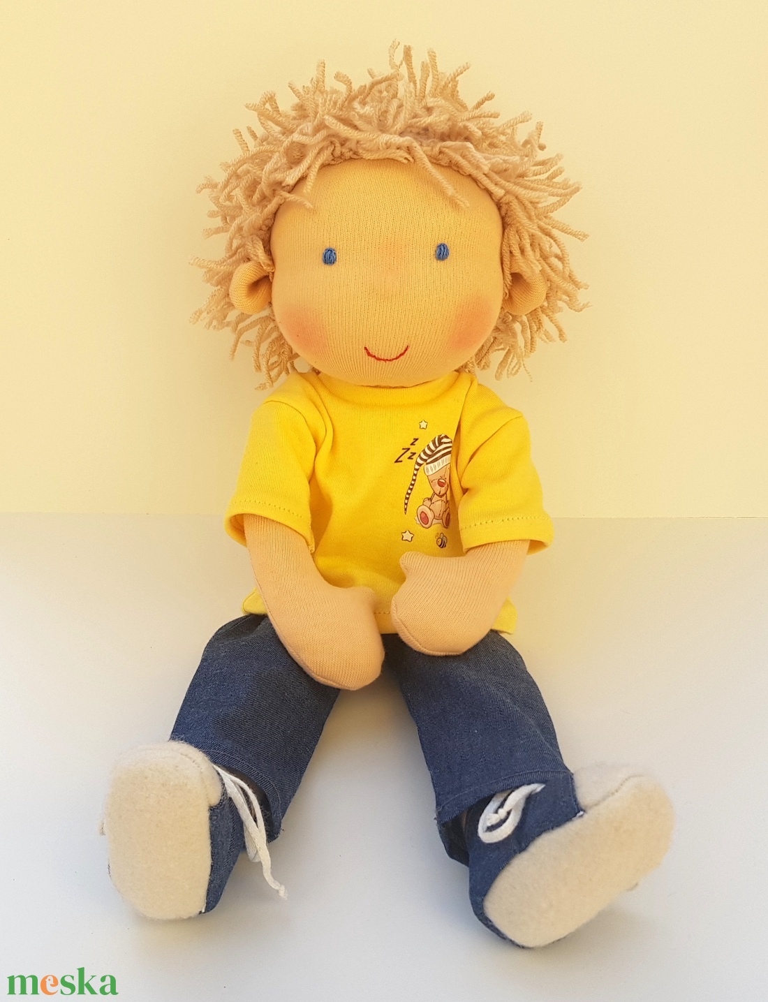 Sárga pólós Waldorf fiú baba - játék & sport - baba & babaház - öltöztethető baba - Meska.hu