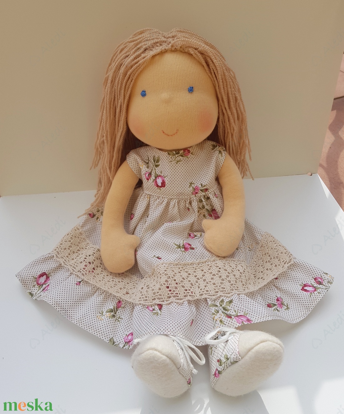 Waldorf baba - zöld kardigános - játék & sport - baba & babaház - öltöztethető baba - Meska.hu