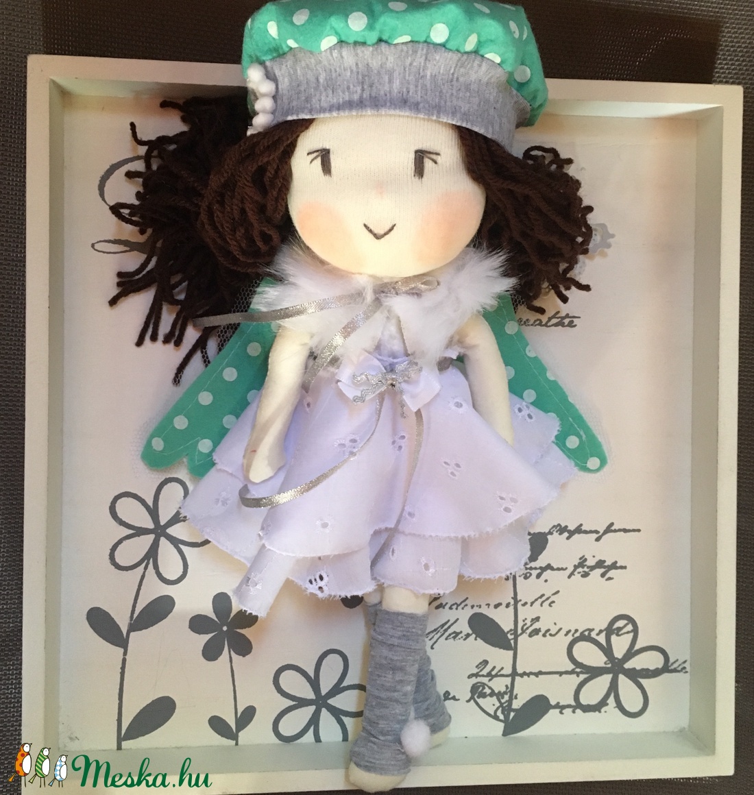 Türkiz pöttyös angyal baba, kézműves baba, textilbaba, rongybaba -  - Meska.hu