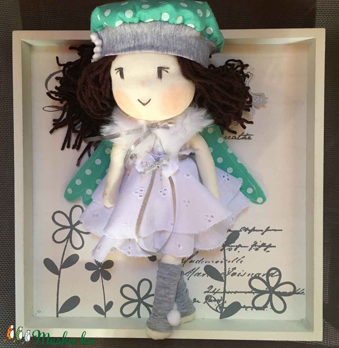 Türkiz pöttyös angyal baba, kézműves baba, textilbaba, rongybaba -  - Meska.hu