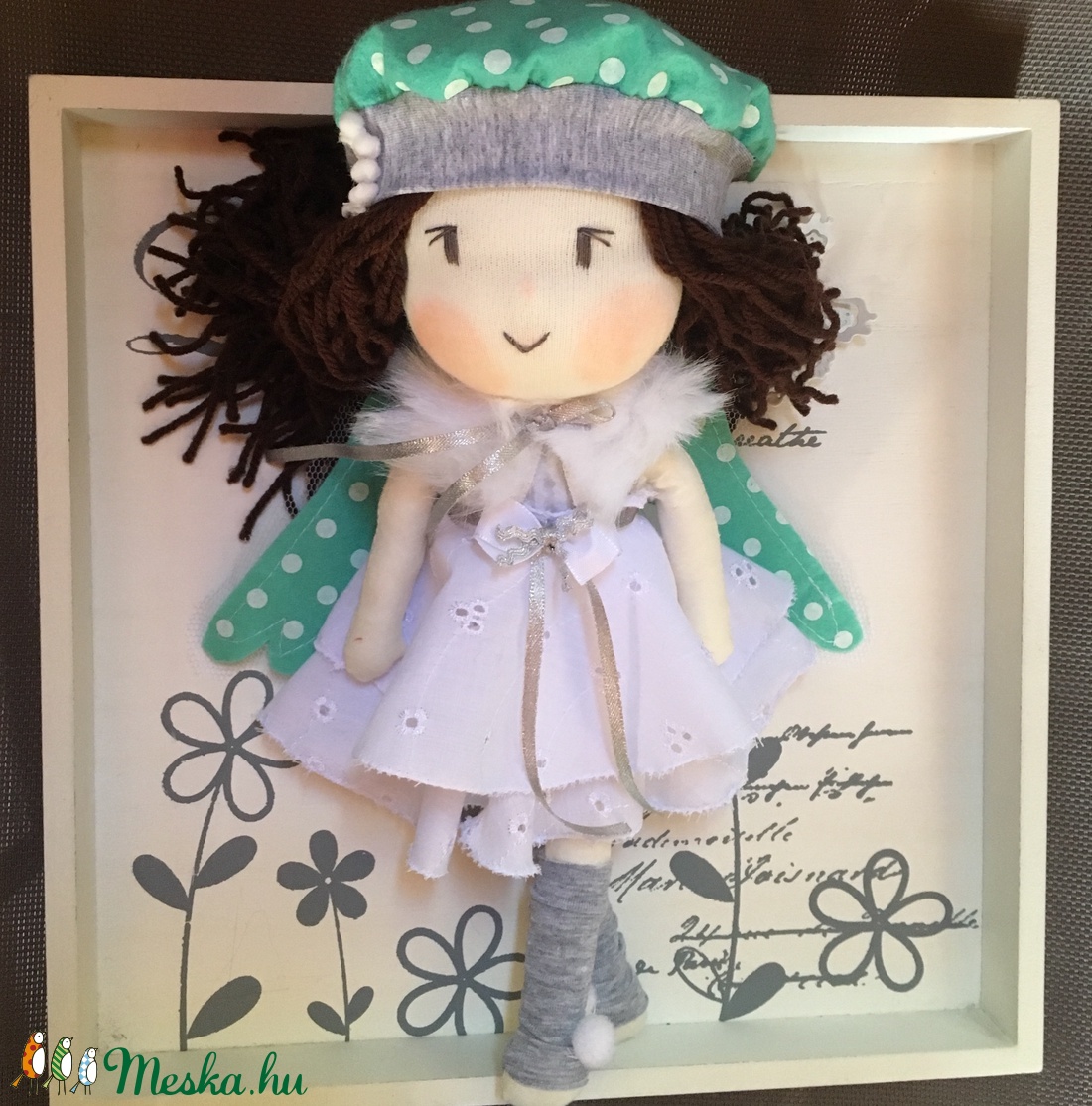 Türkiz pöttyös angyal baba, kézműves baba, textilbaba, rongybaba -  - Meska.hu