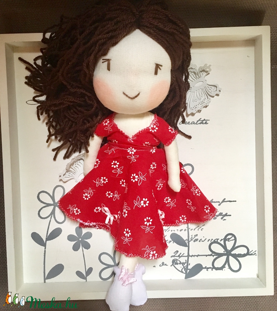 Piros kékfestő ruhacskás angyal baba,kézműves baba, textilbaba, rongybaba  -  - Meska.hu