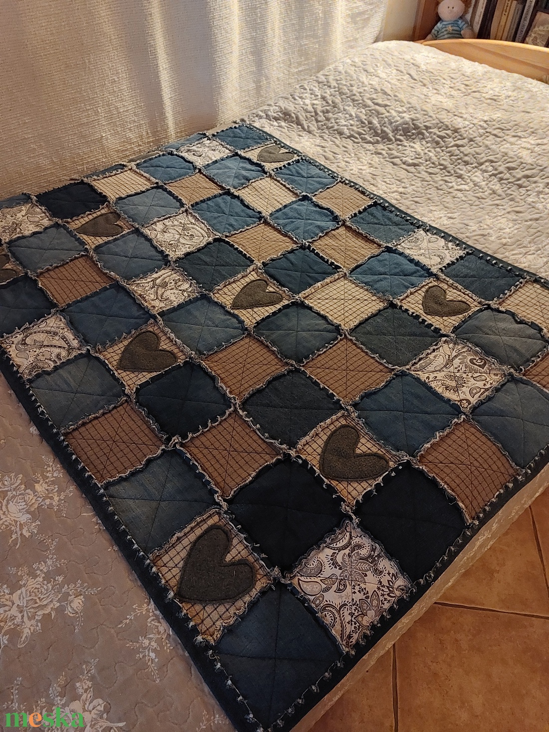Blue jeans patchwork takaró - otthon & életmód - lakástextil - felnőtt takaró, pléd - Meska.hu