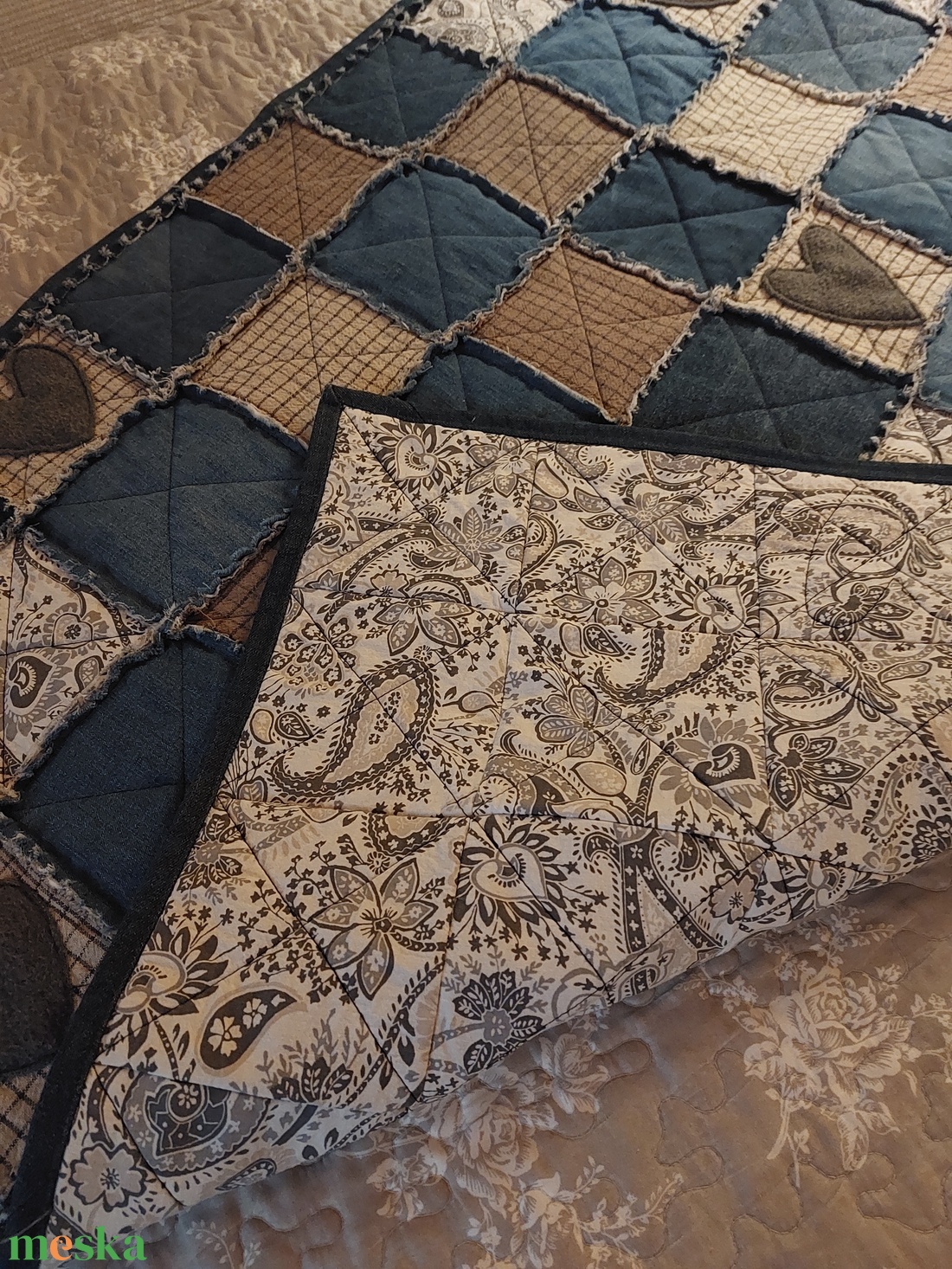 Blue jeans patchwork takaró - otthon & életmód - lakástextil - felnőtt takaró, pléd - Meska.hu