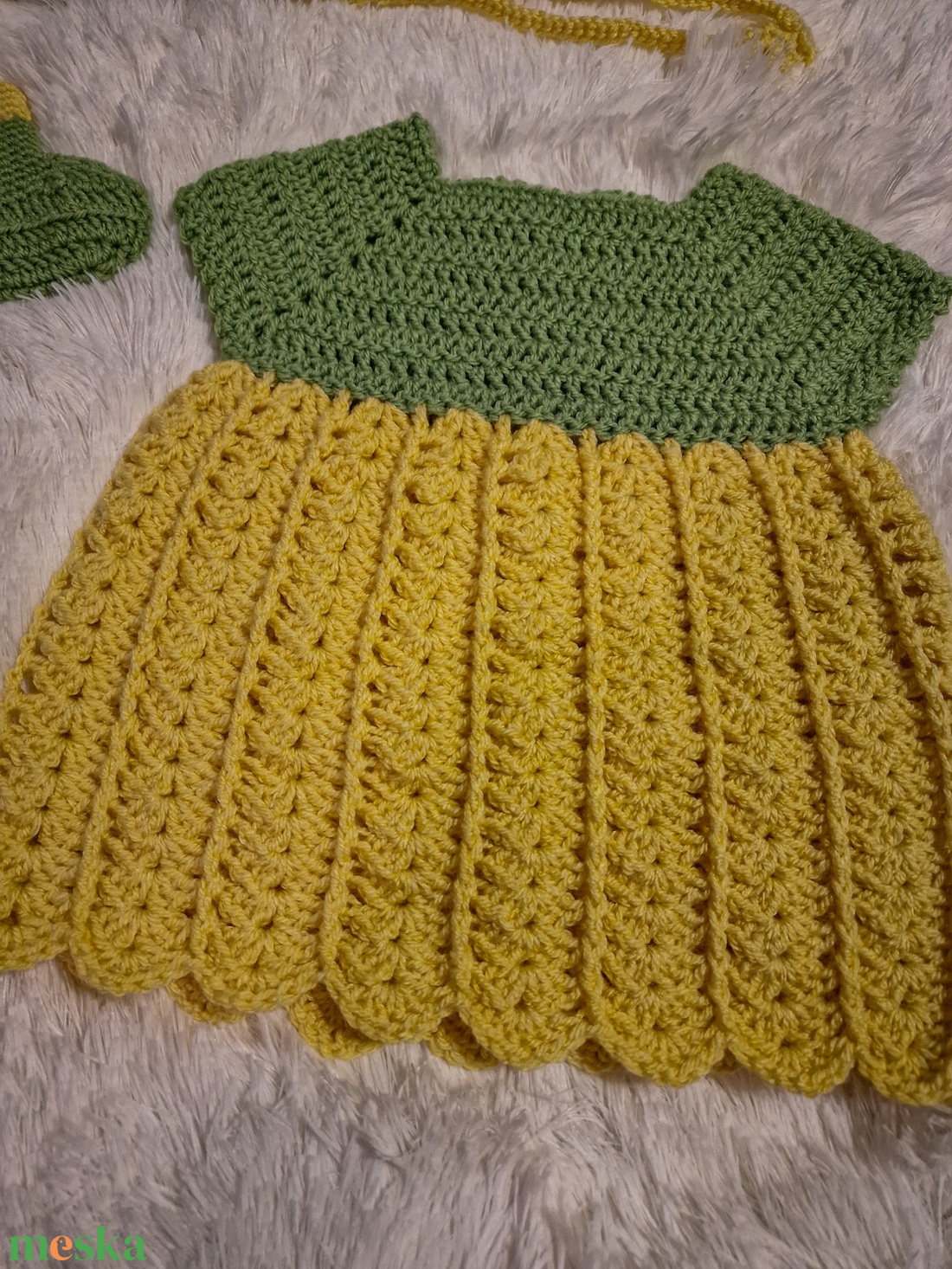 Horgolt kisbaba/lány szett sárga/zöld színben - ruha & divat - gyerekruha - szoknya - Meska.hu