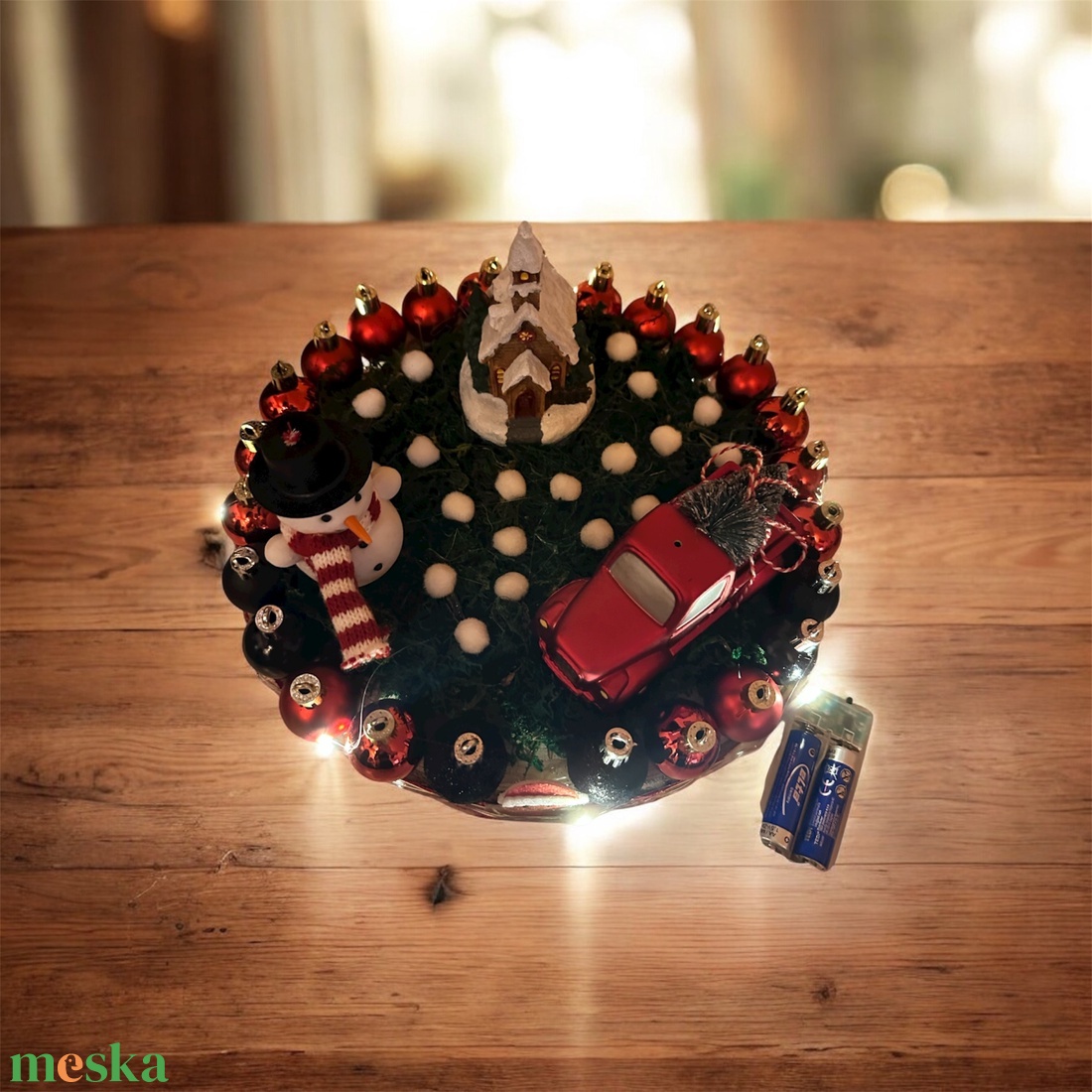 Ünnepi Asztaldísz / Karácsonyi Dekor  Hógömb Hangulat, LED Fénnyel  - karácsony - adventi díszek - adventi asztaldísz - Meska.hu