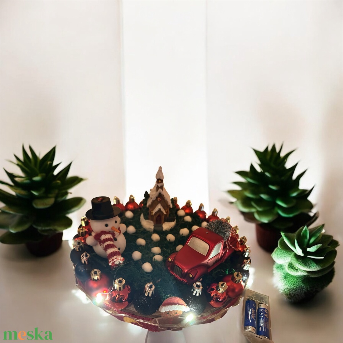 Ünnepi Asztaldísz / Karácsonyi Dekor  Hógömb Hangulat, LED Fénnyel  - karácsony - adventi díszek - adventi asztaldísz - Meska.hu