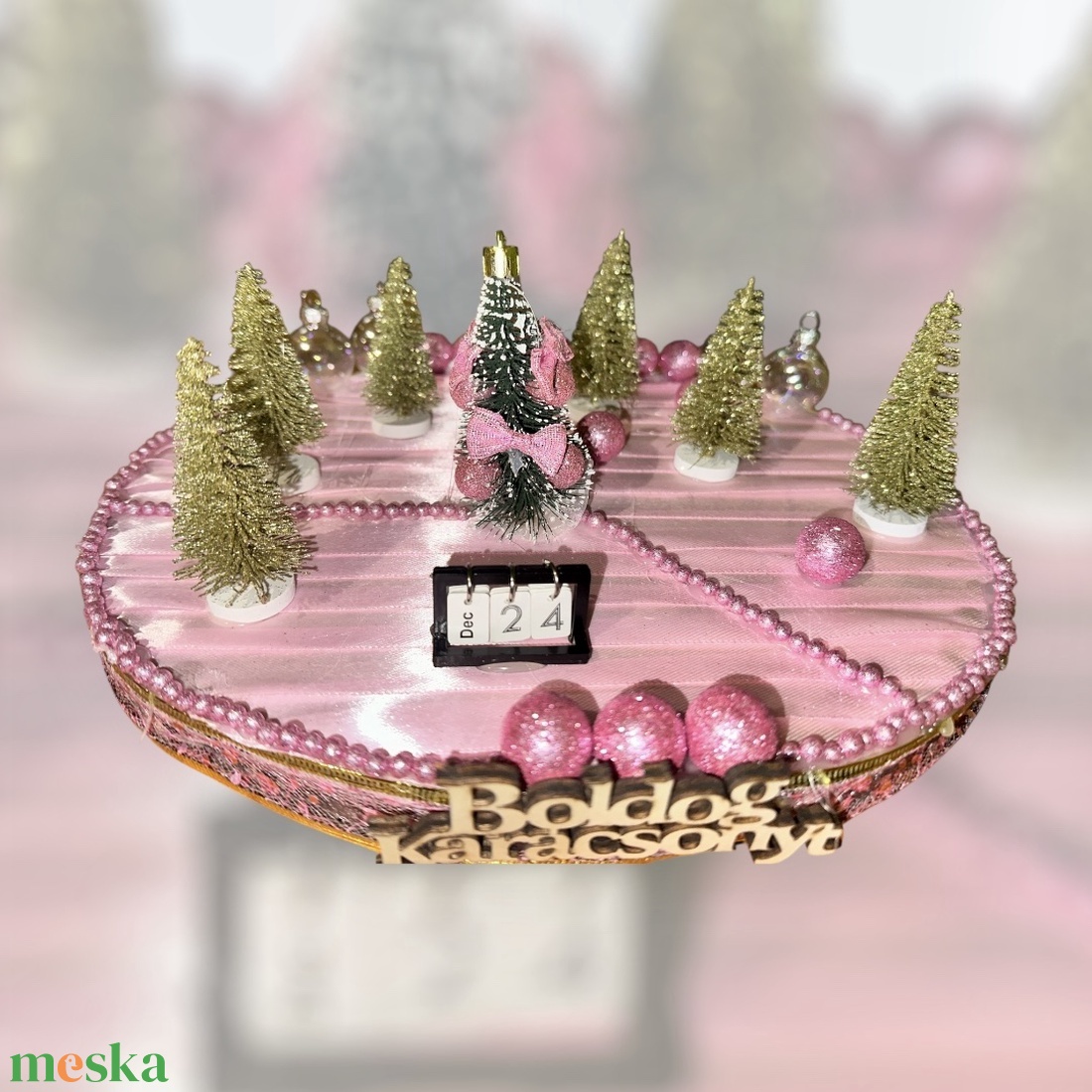Pink karácsonyi asztaldísz  Boldog Karácsonyt felirattal - karácsony - adventi díszek - adventi asztaldísz - Meska.hu