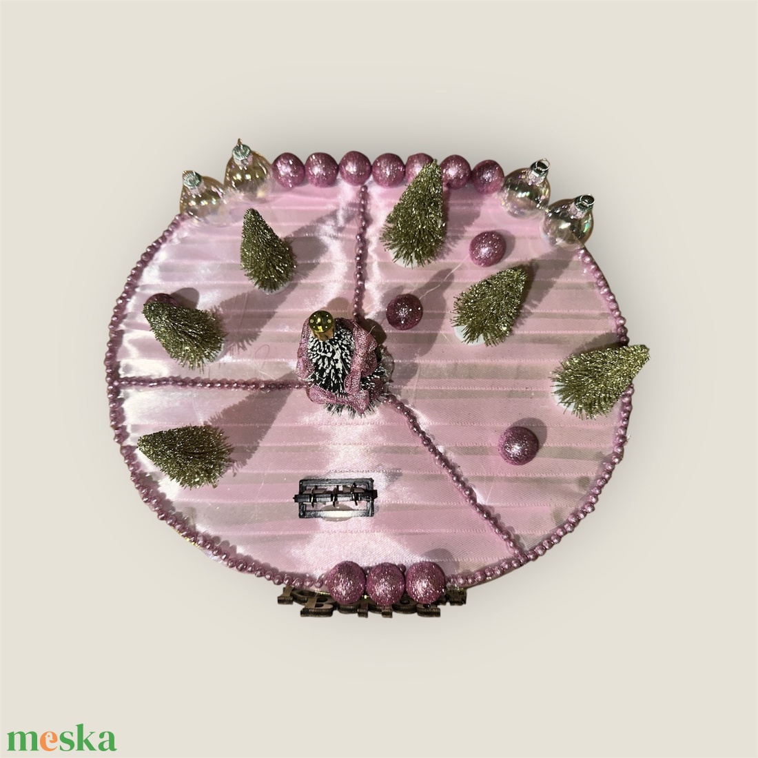 Pink karácsonyi asztaldísz  Boldog Karácsonyt felirattal - karácsony - adventi díszek - adventi asztaldísz - Meska.hu