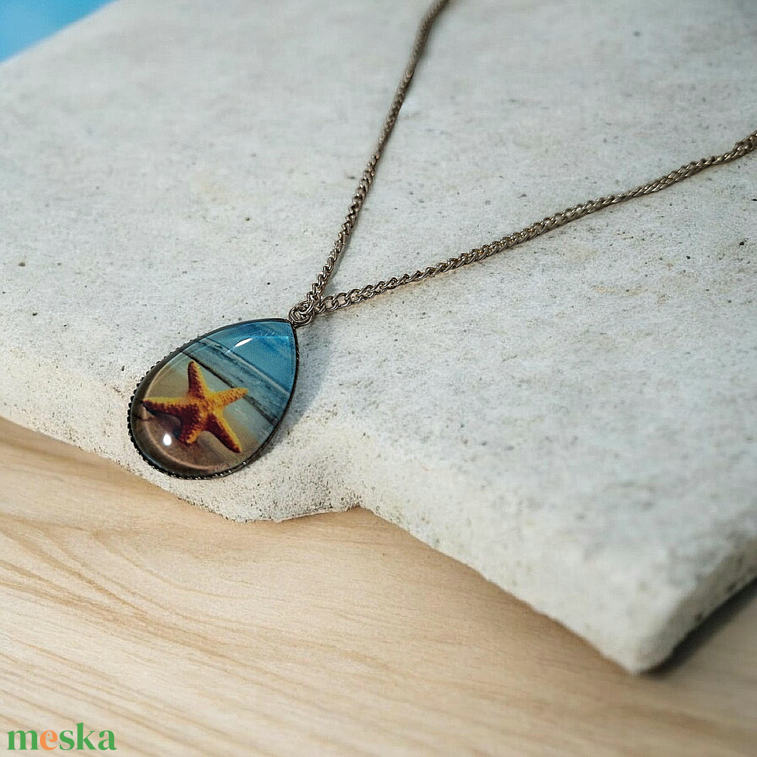 Tengerpartos cseppalakú nyaklánc  - ékszer - nyaklánc - medálos nyaklánc - Meska.hu