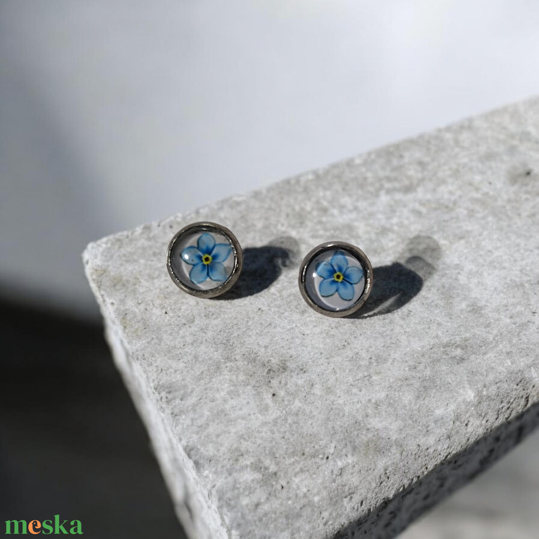 Kék virágos nemesacél fülbevaló - esküvő - ékszer - fülbevaló - Meska.hu