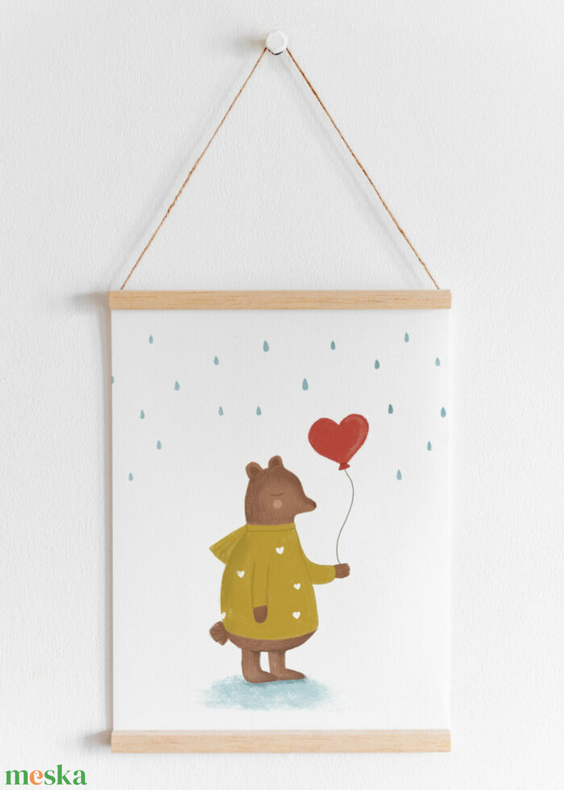 Maci esőben falikép gyerekszobába  - művészet - grafika & illusztráció - digitális - Meska.hu