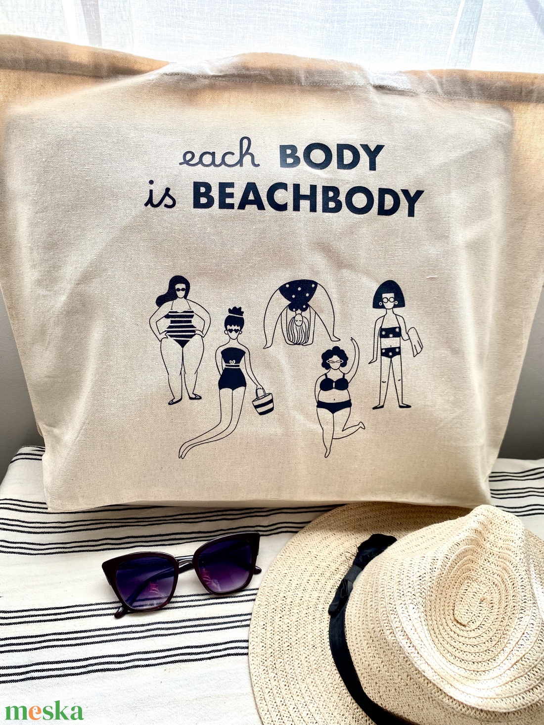 Nagyméretű vászon strandtáska  - táska & tok - kézitáska & válltáska - nagy pakolós táska - Meska.hu