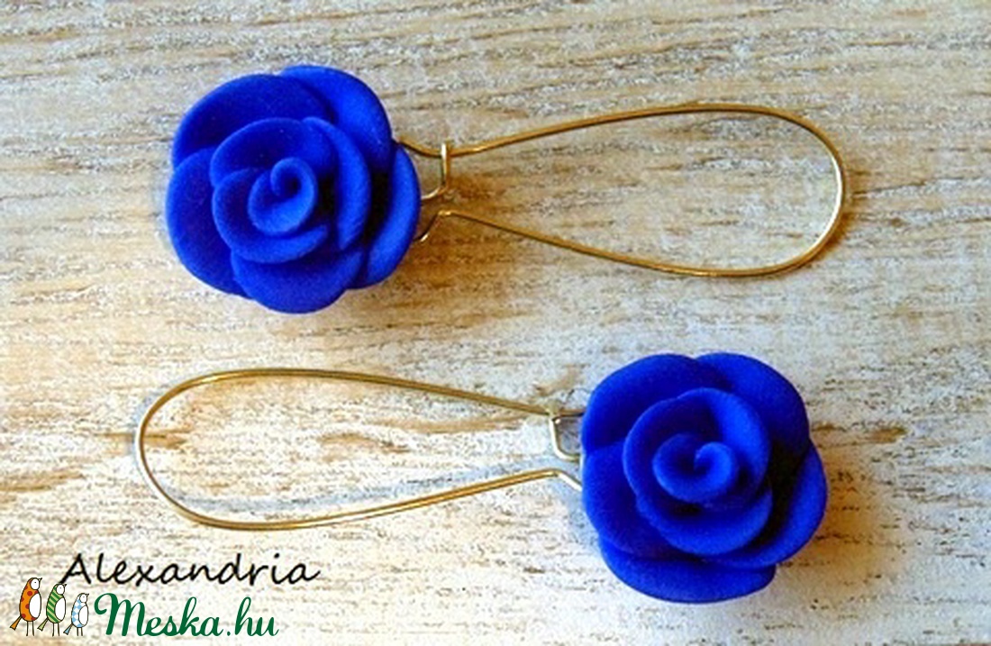 Kék rózsa - ékszer - fülbevaló - lógó fülbevaló - Meska.hu