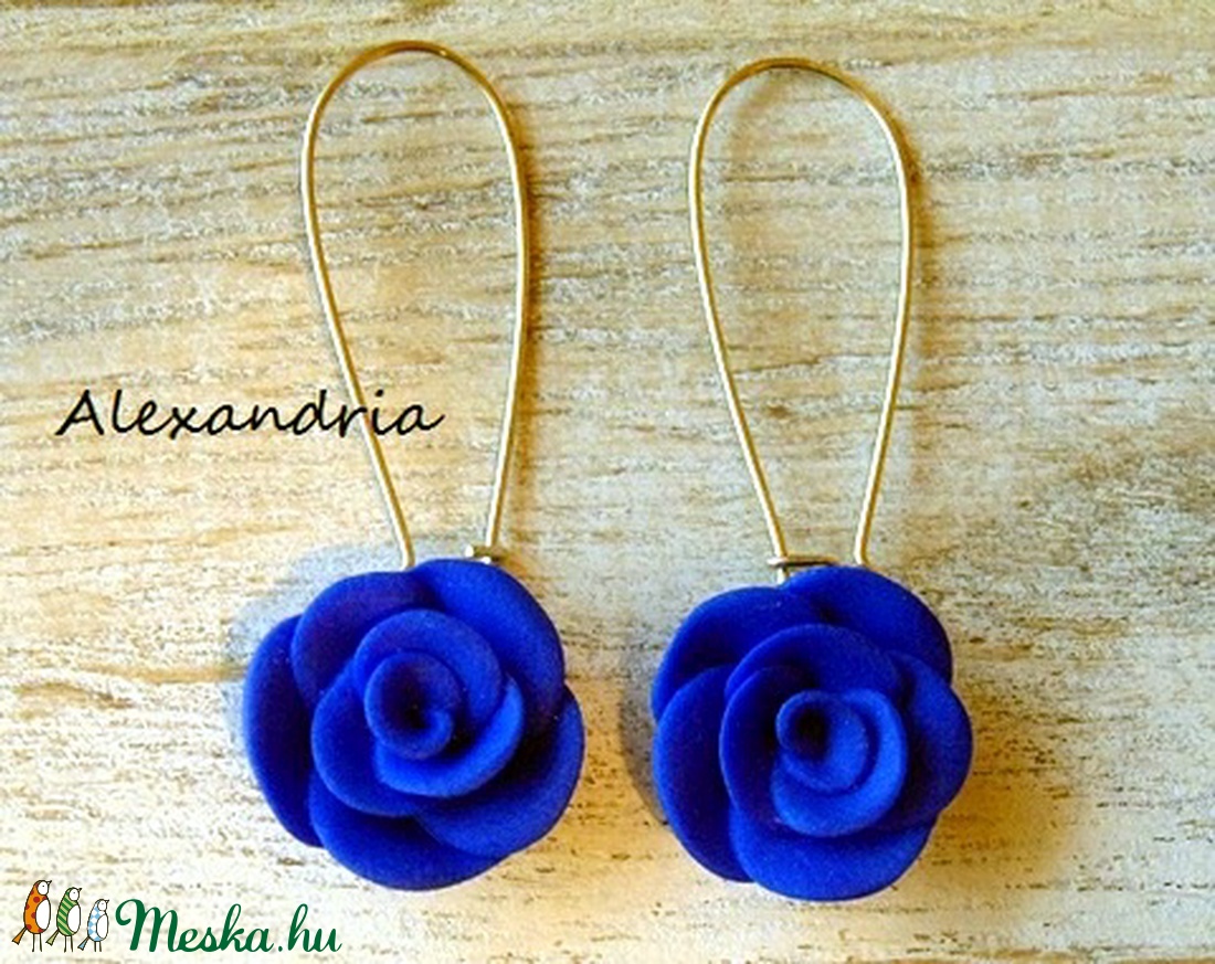 Kék rózsa - ékszer - fülbevaló - lógó fülbevaló - Meska.hu