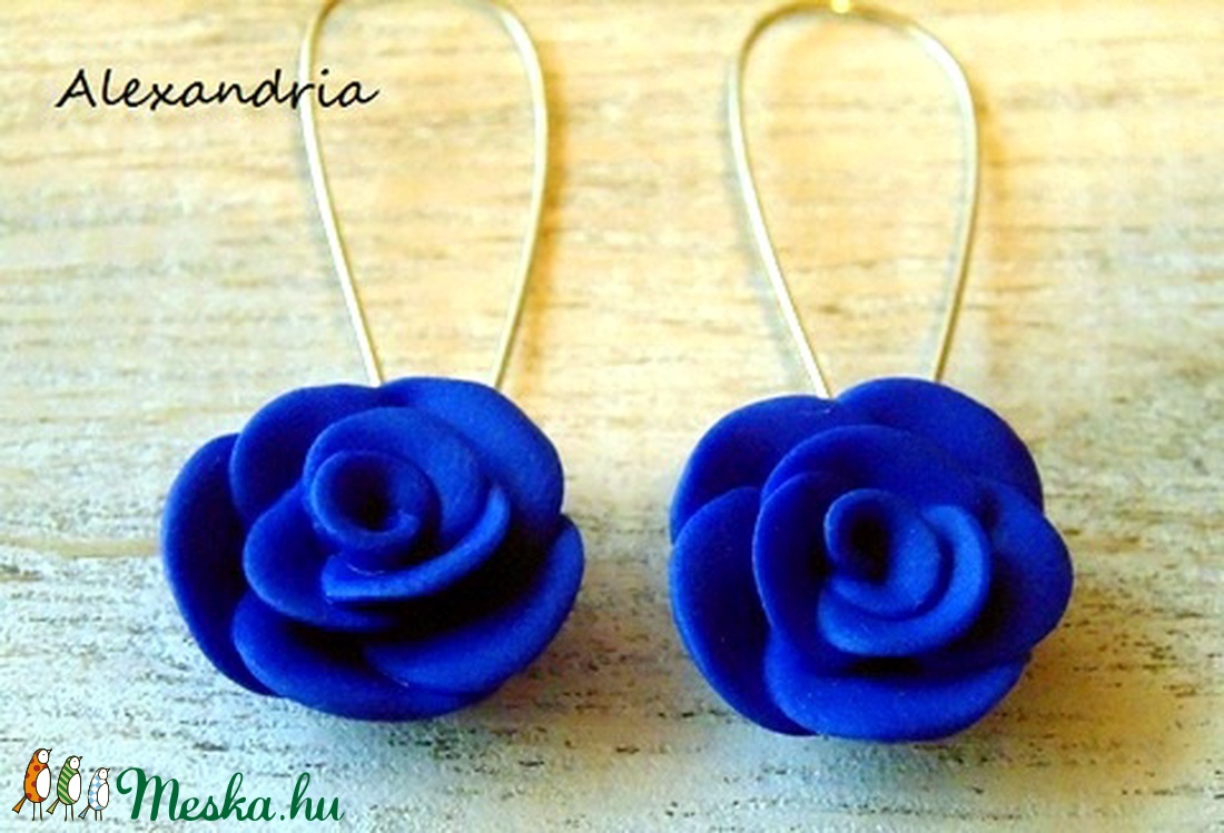 Kék rózsa - ékszer - fülbevaló - lógó fülbevaló - Meska.hu