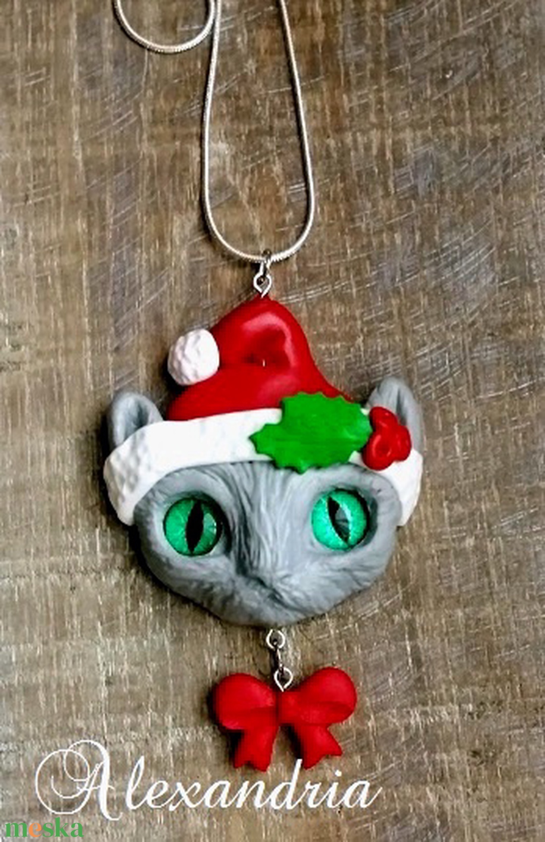 Karácsonyi cicás nyaklánc - ékszer - nyaklánc - hosszú nyaklánc - Meska.hu