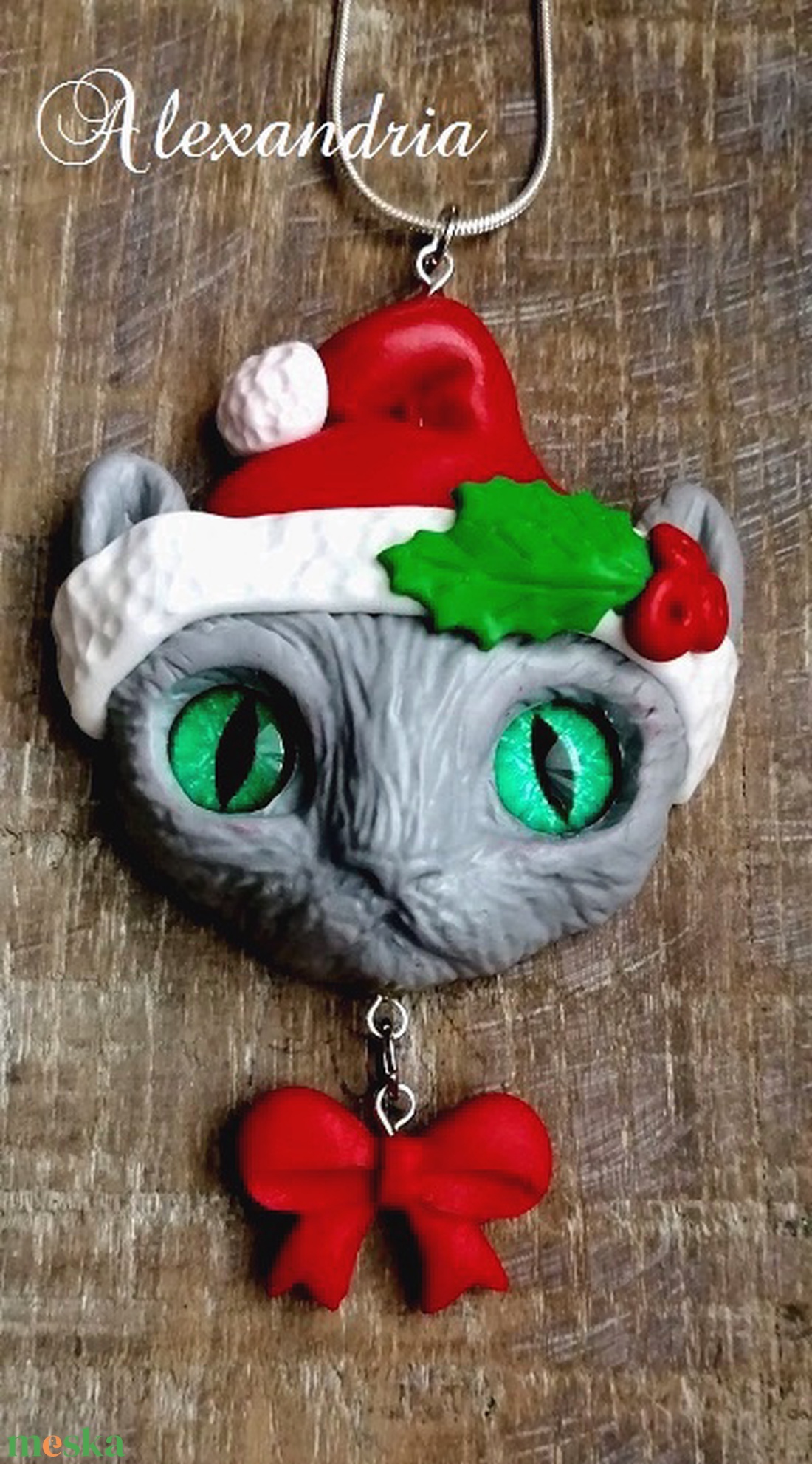 Karácsonyi cicás nyaklánc - ékszer - nyaklánc - hosszú nyaklánc - Meska.hu