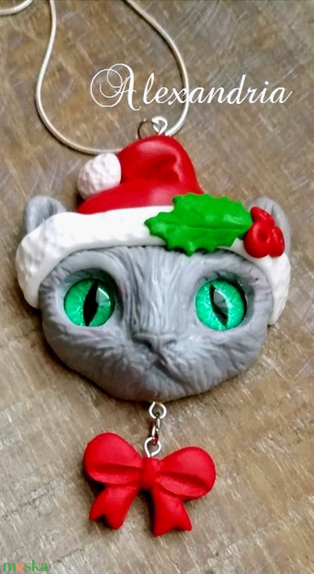 Karácsonyi cicás nyaklánc - ékszer - nyaklánc - hosszú nyaklánc - Meska.hu