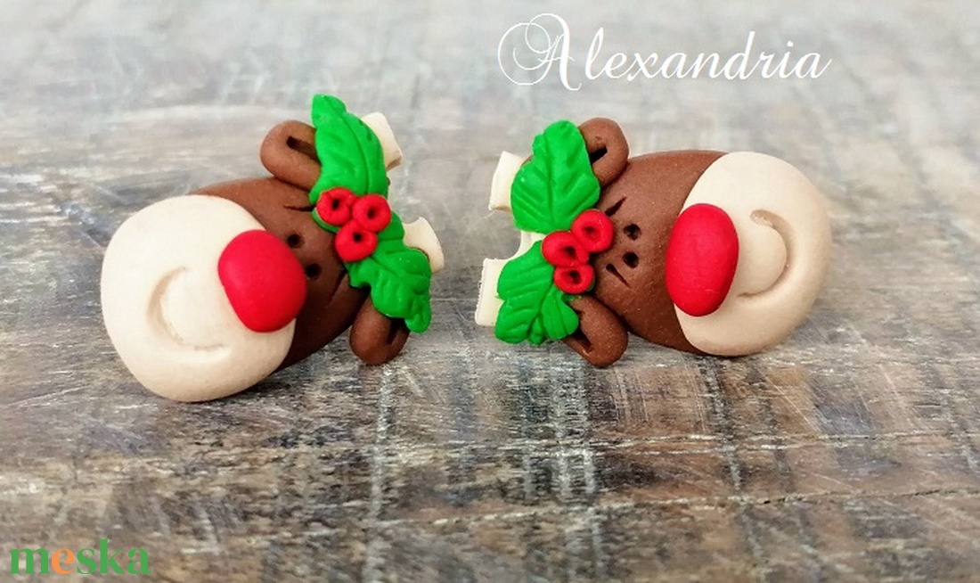 Rudolf bedugós fülbevaló - ékszer - fülbevaló - pötty fülbevaló - Meska.hu