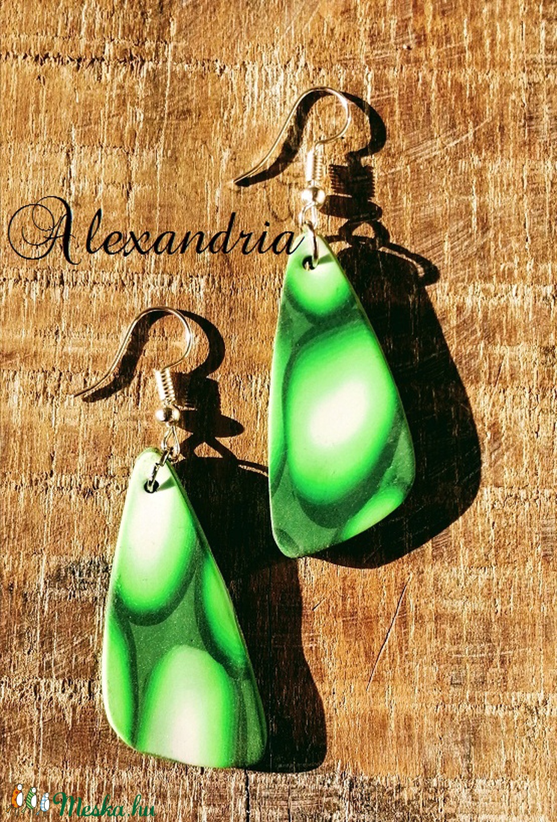 Zöld mintás fülbevaló - ékszer - ékszerszett - Meska.hu