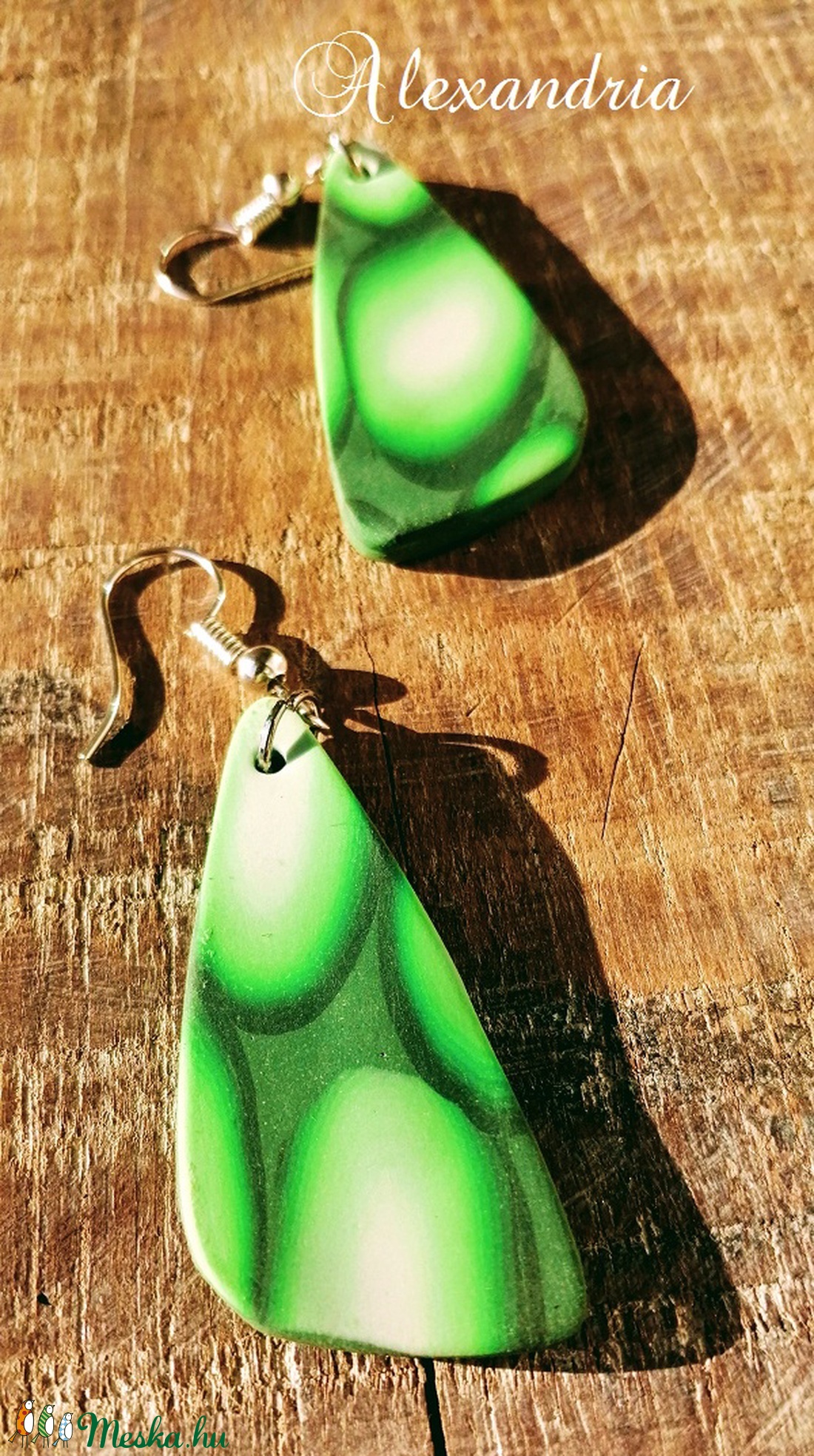 Zöld mintás fülbevaló - ékszer - ékszerszett - Meska.hu