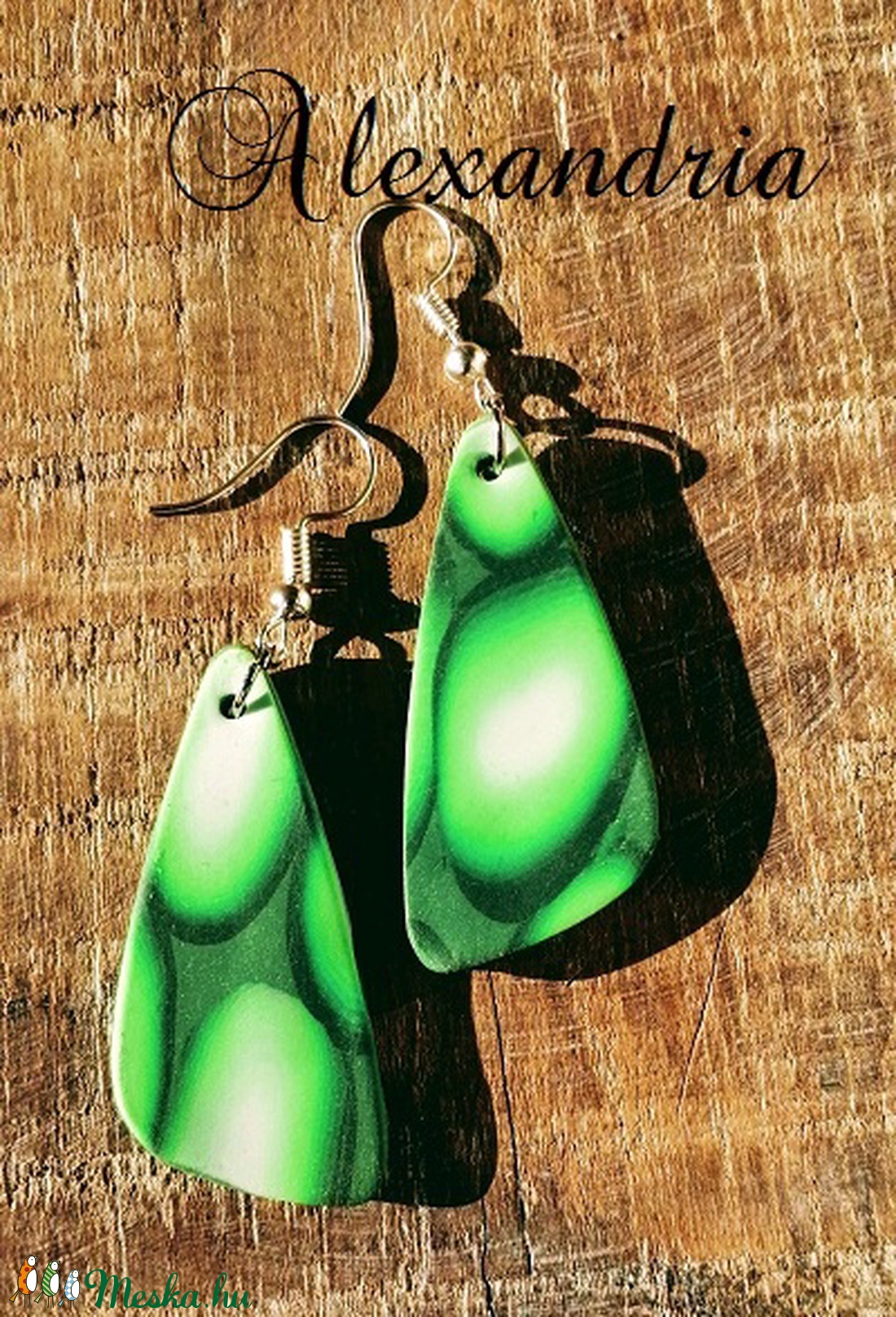 Zöld mintás fülbevaló - ékszer - ékszerszett - Meska.hu