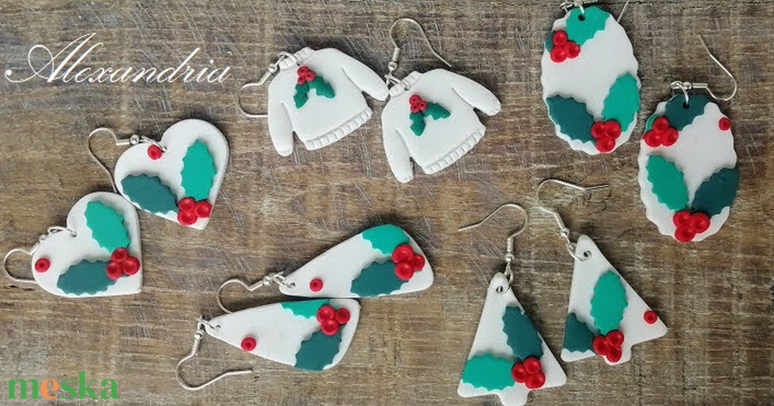 Szív formájú magyalos fülbevaló - ékszer - fülbevaló - lógó fülbevaló - Meska.hu